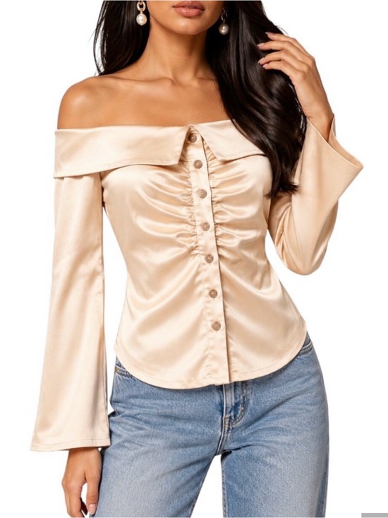Anthropologie Tops - Anthropologie Satin Button-Up Blouse in Blush